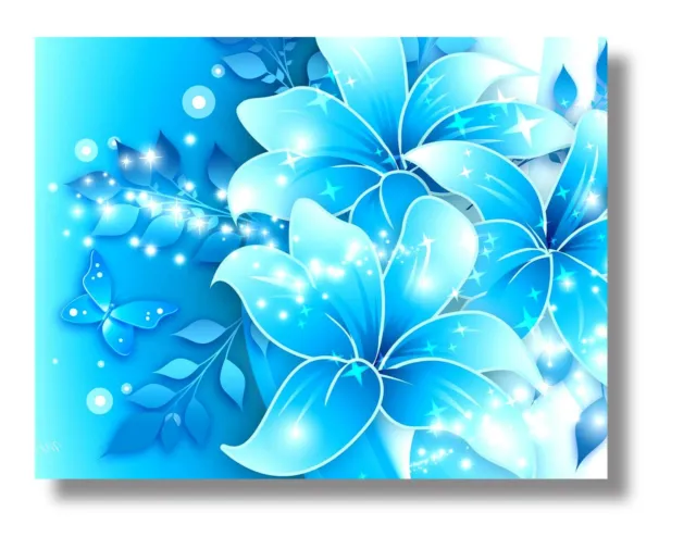 BLUE PETALS Art Print on Canvas Wall Art 8"x10" - Ready To Be Framed.
