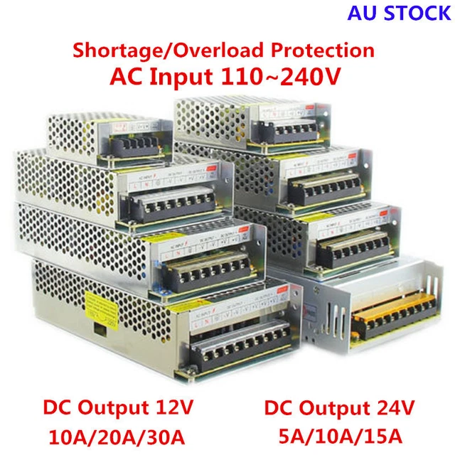 AC 110-240V TO DC 12V/24V 5A/10A/15A/20A/30A Transformer Regulated Power Supply