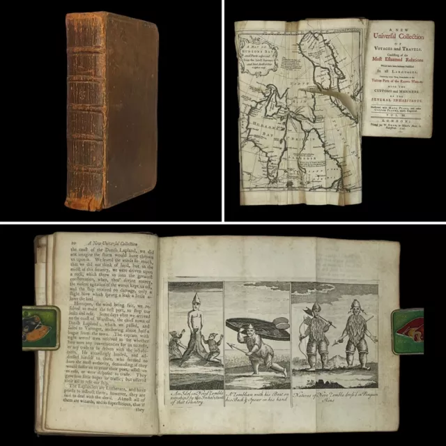 FOLD OUT MAP + FOLDING PLATES, 1755, Universal Collection Of Voyages And Travels