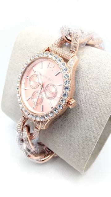 Michael Kors Layton Extreme Glitz Rose Gold Pave Crystal Chain Watch MK4654