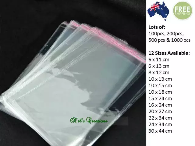 Self Adhesive Clear Cellophane Resealable Plastic Packaging Bags 12 sizes 100pcs