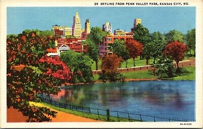 Skyline From Penn Valley Park Kansas City Missouri MO c1932 Unposted Postcard