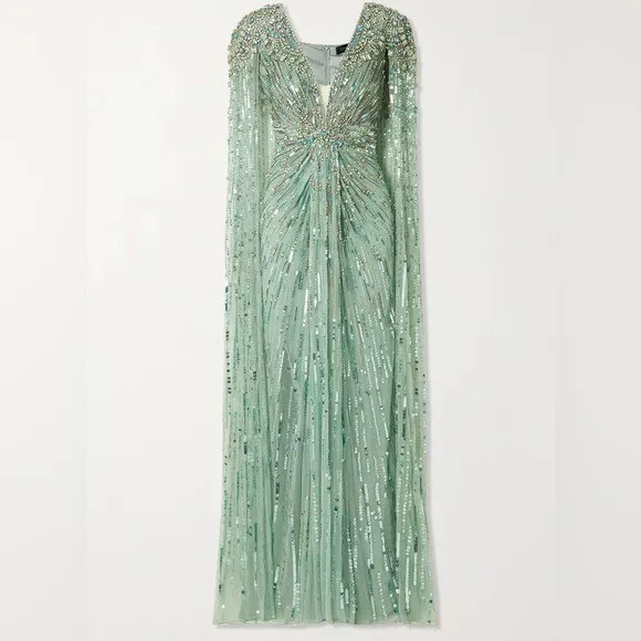 Jenny Packham Lotus Lady Beaded Cape Gown Long Dress