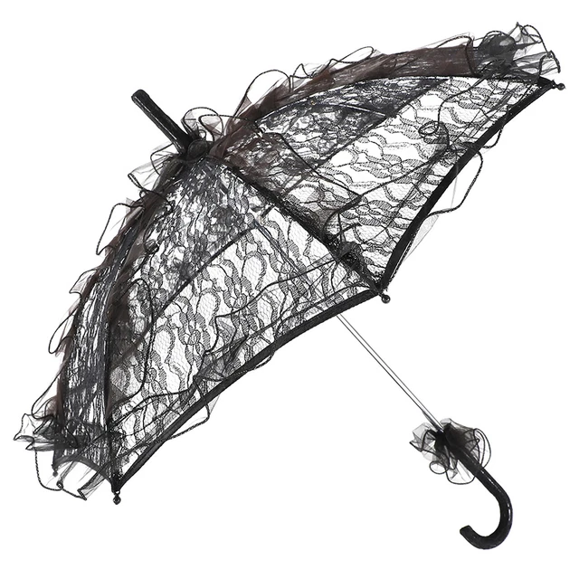 Black Bridal Lace Cotton Umbrella For Wedding Parties Dancing Photography