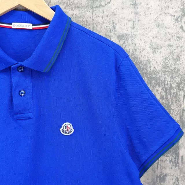 MONCLER POLO SHIRT Extra Large XL Blue Maglia Short Sleeve Patch Logo ...