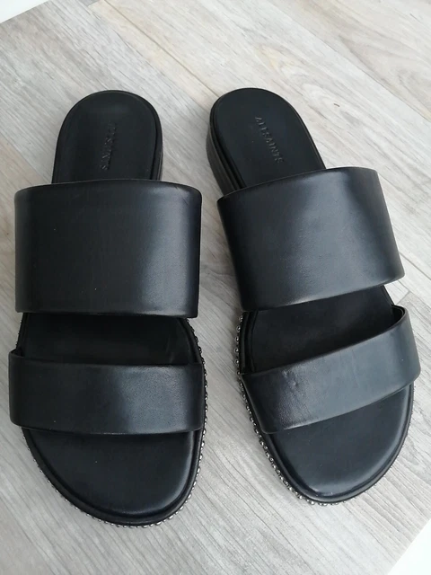 All Saints Black Leather Sandals UK Size 6 EU 39 Brand New