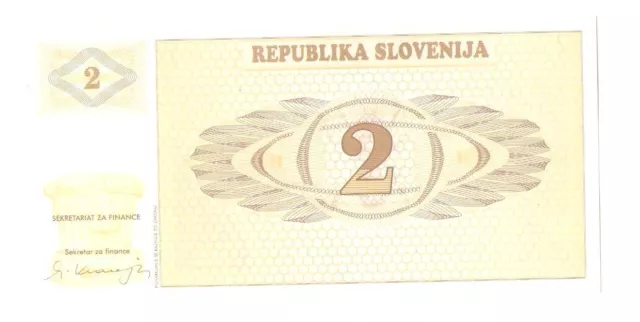 Europa Geld Banknote Geldschein Slowenien 2 Tolarjew 1990 P.2a