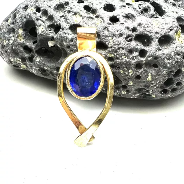 Natural Blue Sapphire Pendant Solid 14K Yellow Gold 5th 10th Anniversary