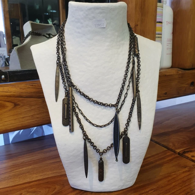Collier Vintage XXL Corne Et Cuir - La Tribu Rigaux - Style Ethnique Années 80/90