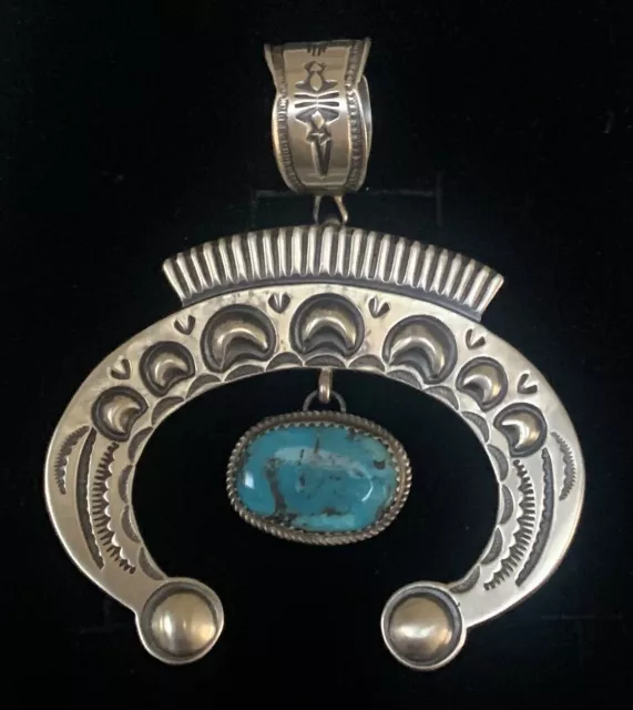 Navajo Sterling Silver Turquoise LARGE NAJA Pendant