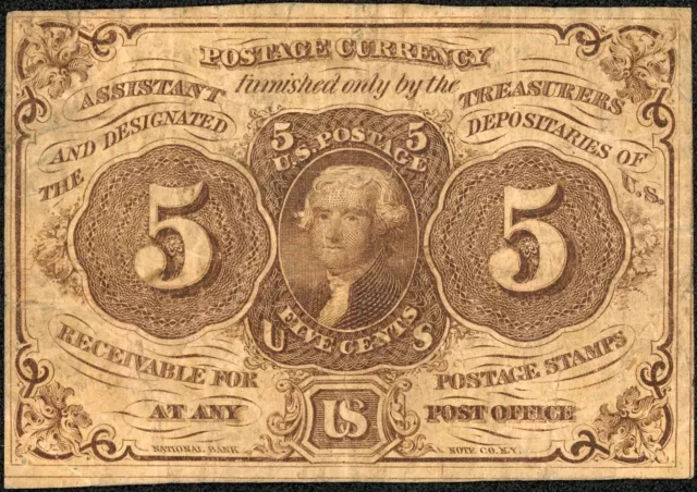 First Issue 5C Five Cent Fractional Postage Currency Note Fr#1230