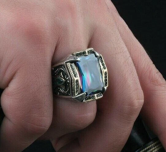 Bague pour homme en topaze mystique Bague pour homme faite à la main en... 2