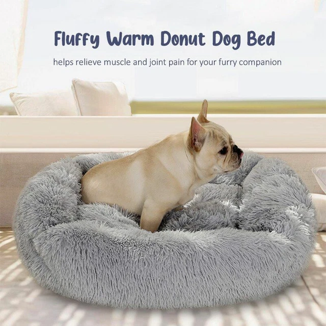 Comfortable Warm Donut Dog Beds Calming Anti-Anxiety Solid Portable Bed For Pets 2