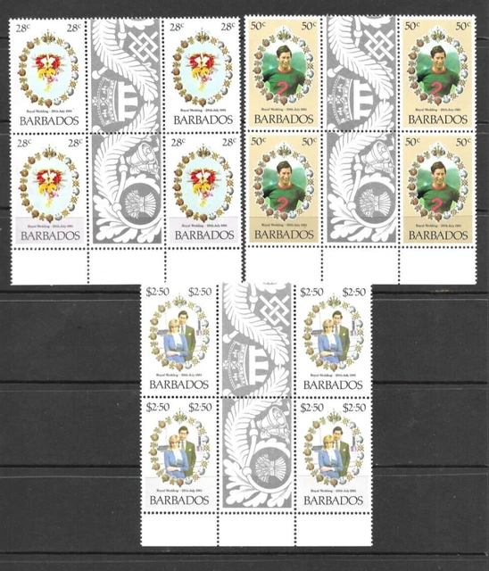 Barbados1981 Royal Wedding Prince Charles and Lady Diana Blocks of 4