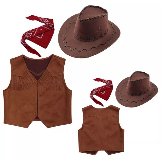 UK Kids Boys Western Cowboy Costume Pointed Felt Drawstring Hat Role Play Party