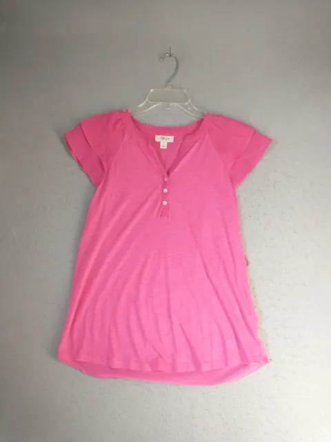 Style Co Womens Top Small Pink Short Sleeve V Neck Button Accent Solid Blouse
