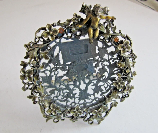 TIZO ITALY CRYSTAL & ENAMEL FLORAL& ANGEL JEWELED PICTURE FRAME 4.5"x 5" RARE