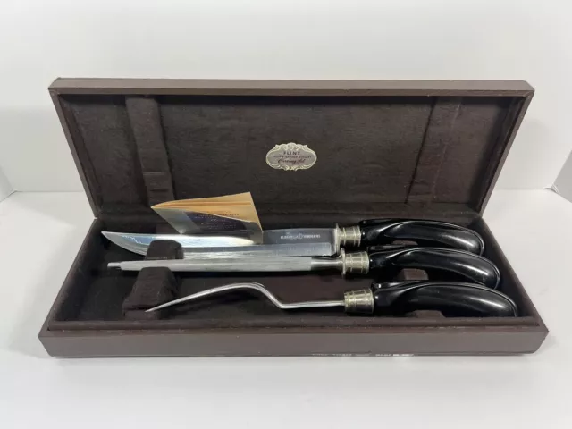 Flint Hollow Ground Cutlery  Black BAKELITE 3 pc Carving Set by Ekco Eterna