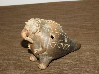 Vintage 4" Long Chinese Ceramic Face Flute