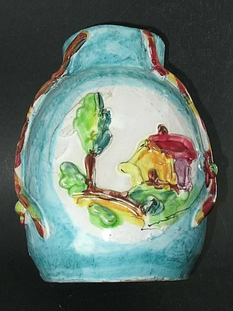 Vintage Vase Pot Italy Pottery Majolica Signed Country Views MCM Bitossi Londi