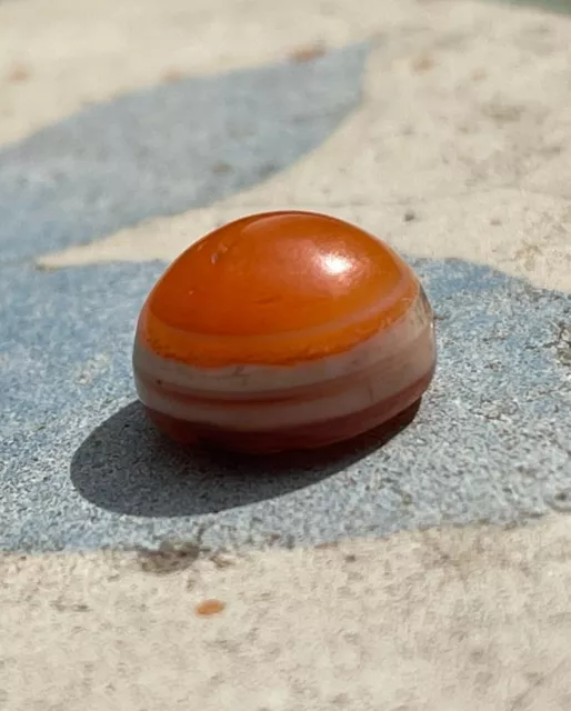 Indo Tibetan Antique Luk Mik 13/9mm Eye Agate Orange Amulet Bead Dzi Zi