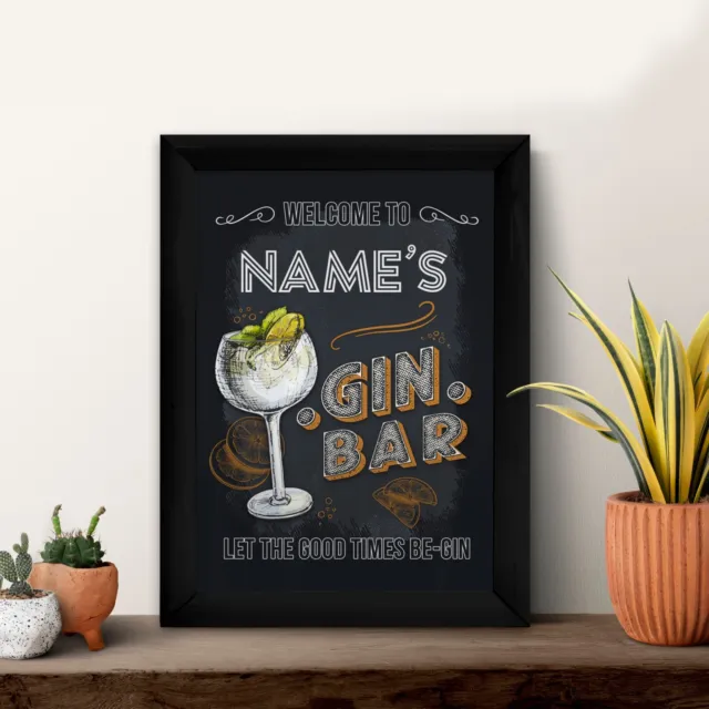 Personalised Gin Bar - A4 Metal Sign Print- Frame Options Available