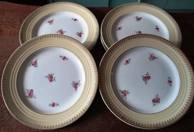 6 Assiettes Plates  Ceranord St Amand Semi Vitrifie  Decor Fleurs Et Dorures