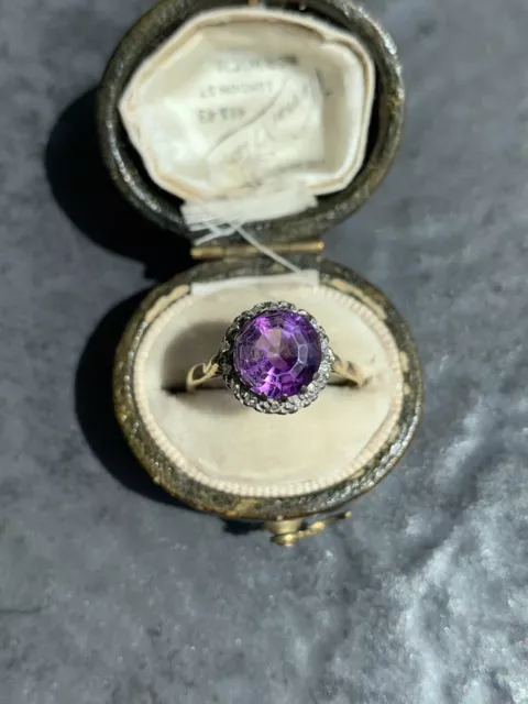 Vintage 18ct Gold and Platinum Amethyst and Diamond Cluster Ring