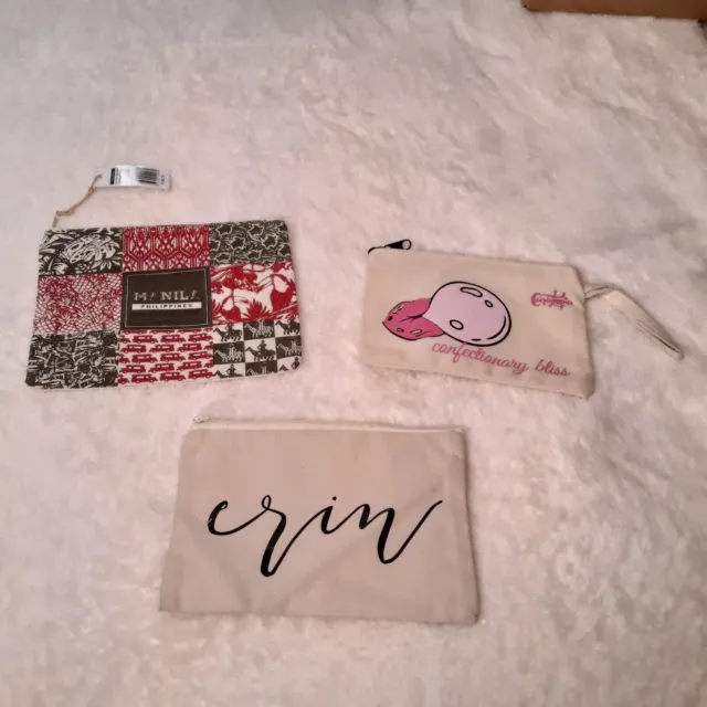 Lot Of 3 Candytopia / Unbranded Canvas Zip Up Makeup Cosmetic Pouch Bags