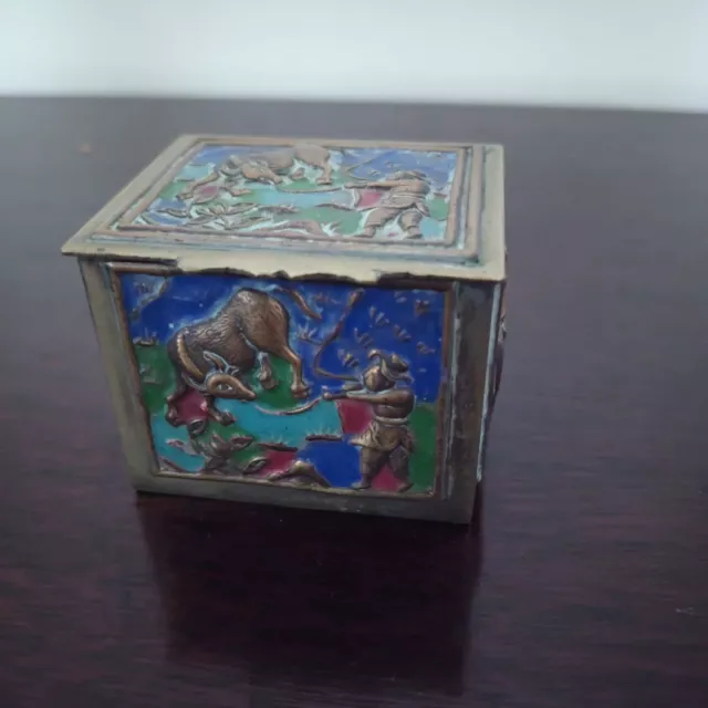 Antique Chinese Asian Enamel Brass Boxes