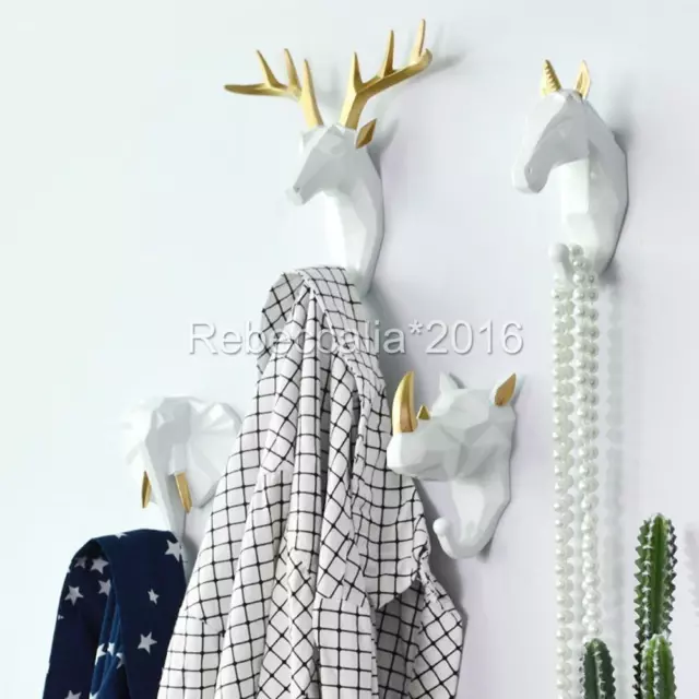 4 Animal Head Wall Hanger Deer Stags Clothes Rack Hook Key Holder Resin Decor AU 3