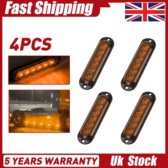 6PCS 6-LED Yellow Truck Trailer Side Marker Lights Turn Signal Indicator Chrome | UK