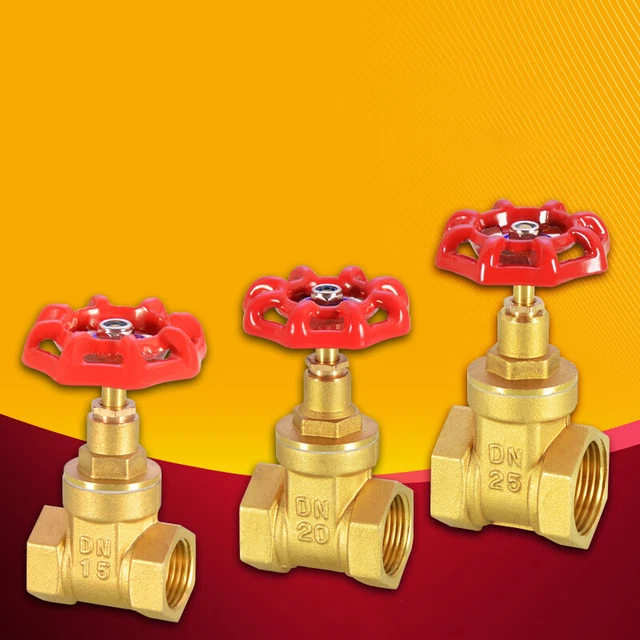 1/2" 3/4" 1" Brass Gate Valves Female-Female Compression Cast Red Handwheel