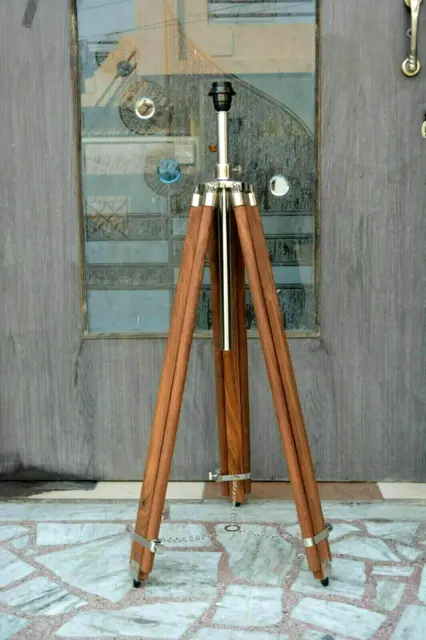 Antique Tripod Floor Lamp Natural Wooden Bedroom Corner Light Home Decorative