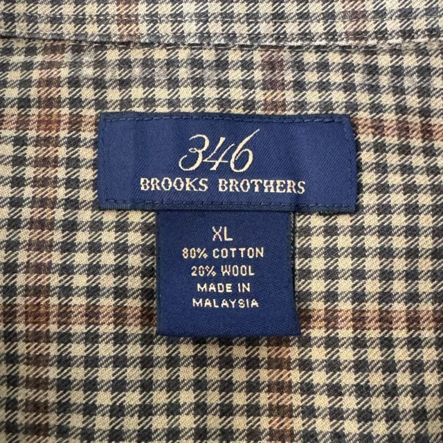 Brooks Brothers 346 Long Sleeve Button Shirt Men's XL Wool Blend Tan Brown Plaid