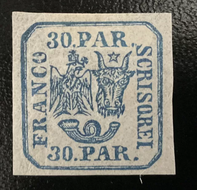 +++++ ROMANIA 1862 MiNr 10 , 30p blau ungebr. m Falz RUMÄNIEN +++++