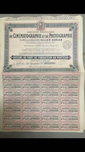 Titre Au Porteur Compagnie Française De La Cinématographie Et De La Photographie