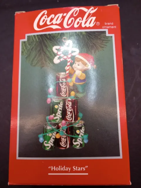 Vtg 1994 ENESCO COCA-COLA SPRITE , ELF Climbing Tree "Holiday Stars" Ornament