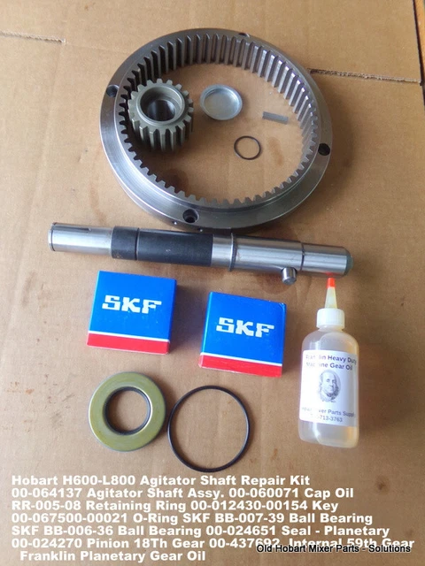 Hobart H600-L800 Agitator Shaft Repair Kit With SKF Ball bearings 00-064137 Agit