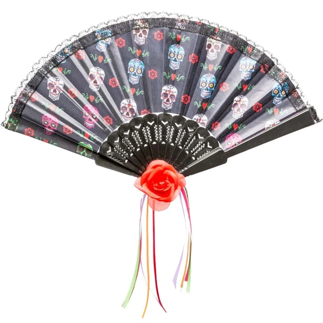 Totenkopf-Fächer Halloween Cranio Zucchero Soggetti con Pizzo Messicano