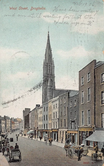 Drogheda Ireland West Street Downtown Main c1906 Horse Buggy Vtg Postcard S4