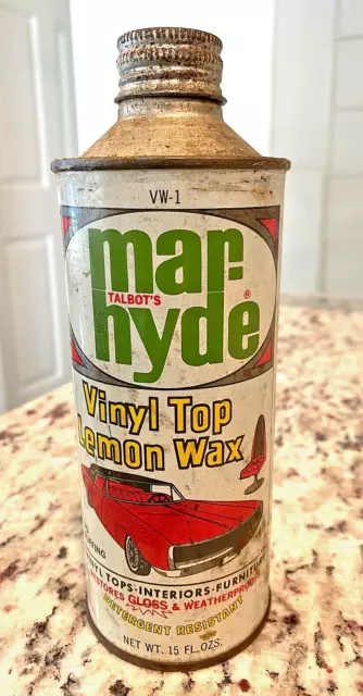 Vintage Talbot's Mar-Hyde Vinyl Top Lemon Wax 15 Oz Can, Empty