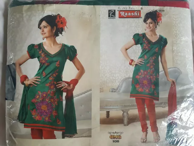 unstich Damen 3 teilig asiatisch schönes besticktes Kleid in grün und rot.