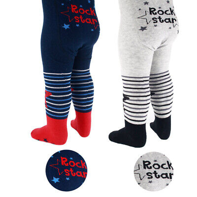 Baby Boys 'Rock Star' Tights Navy/Red or Grey/Black Cotton Rich 0-6 6-12 Months