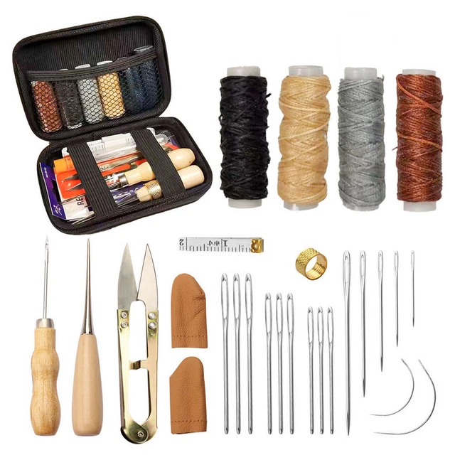 28 piezas Agujas de coser hilo encerado de cuero Wl Herramientas manuales para coser artesanales Hágalo usted mismo