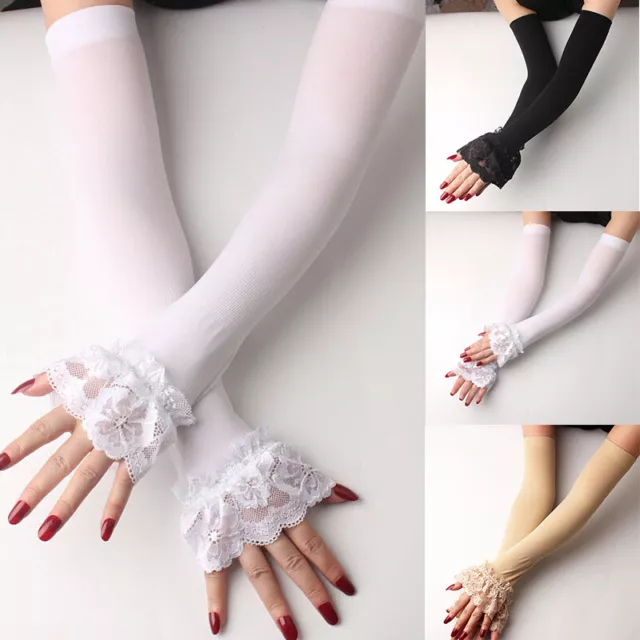 Women Sunscreen Lace Long Gloves Fingerless Elastic Long Sleeve Arm Cover Sexy C