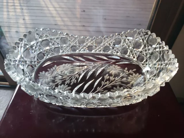 11" Oval Bowl Centerpiece Fruit American Brilliant Period Cut glass Crystal