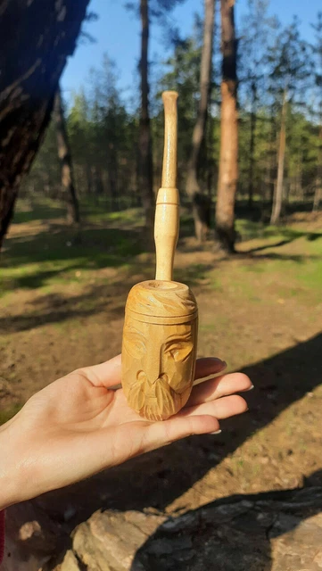 Handgefertigte Tabakpfeife aus Holz handgeschnitzt graviert Vintage...
