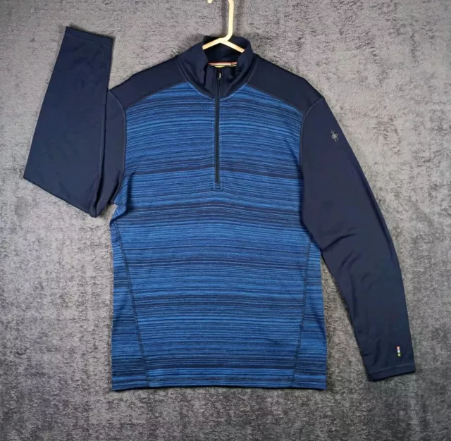 Smartwool Base Layer Shirt Men Large Blue 1/4 Zip Merino Wool