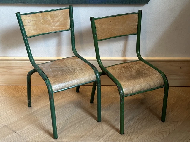 Pair of Child’s 1950’s Vintage Sunday School Ply & Tubular Steel Stacking Chairs